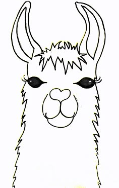 a llama face drawn in black and white