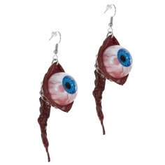 Look absolutely igore-i-geous this Halloween in these eyeball earrings. The detailed accessories look like blue eyes that have been ripped from their sockets. They have a fish-hook back with clear rubber backing. pbEyeball Earrings product details:-b-p ul li1 pair of earrings per package-li liFish-hook style earring with rubber backing-li liLatex and metal-li -ul Scenecore Earrings, Weird Earing, Weirdcore Jewelry, Zombie Accessories, Scary Accessories, Creepy Accessories, Scary Earrings, Oddity Jewelry