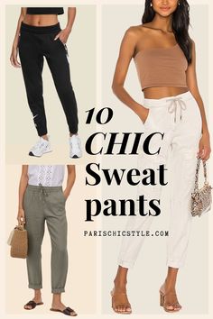 Chic sweatpants for women for everyday wear that makes you look Parisian style in public & at home. Linen, cotton & stretchy sweatpants - your go-to pants to wear everyday while working from home, street style, out shopping, lunch, & coffee, for work, & doing errands. Paris Chic Style #parischicstyle #sweatpants #parisianstyle Comfortable Sweatpants Stylish Sweatpants #stylishsweatpants Chic Style Trackpants #trackpants Linen pants White sweatpants black grey fashion travel pants #fashion #style How To Style Sweats, Dressy Sweats, Sweatpants Outfit Women, Best Sweatpants, Sweatpants For Women, White Sweatpants