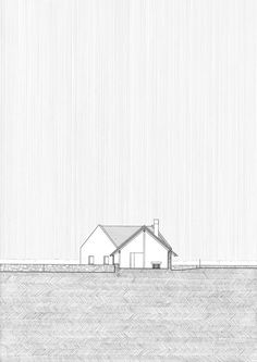 a drawing of a house sitting on top of a hill