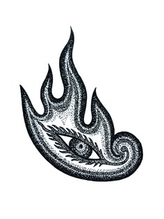 a black and white drawing of a fire with flames coming out of the back end