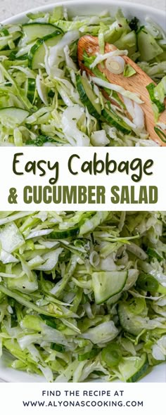 cabbage and cucumber salad in a white bowl