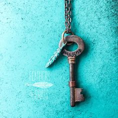 an old key is hanging from a chain on a blue background with the words teachers librarians written on it