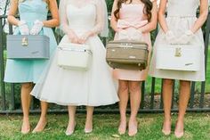 three women standing next to each other with suitcases in their hands and the words planning your vintage wedding