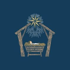 a nativity scene with a baby jesus in the manger, surrounded by stars