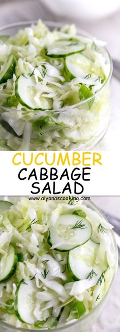 cucumber cabbage salad is shown in two separate bowls