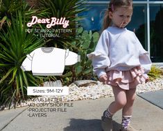 "This is a girls oversized sweatshirt with sleeve ruffle PDF Sewing Pattern (instant download) with Instructions. 'The Clueless Set' sweatshirt pattern by DearBillyPatterns. Designed for knit fabrics. This is a PDF Sewing Pattern (instant download) in sizes 9M-12M-18M-2Y-3Y-4Y-5Y-6Y-7Y-8Y-9Y-10Y-11Y-12Y. All sizes are included in your purchase. This is an intermediate skill level sewing pattern that requires prior sewing experience. If you have any questions while sewing-feel free to email us, we'll be more than happy to walk you through it.  This pattern includes 3 types of files: 1. A4/US letter file for printing at home 2. A0 size copy shop file 3. True projector file *All three files come with layers.  The pattern includes clear and detailed instructions with illustrations. We recommen Sweatshirt Sewing Pattern, Sweatshirt Sewing, Sweatshirt Pattern, Knit Fabrics, Instructions Booklet, Sweatshirts Pattern, Clueless, Oversized Sweatshirt, Pdf Sewing Patterns