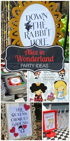 the alice in wonderland party is set up for guests to have their own name on it