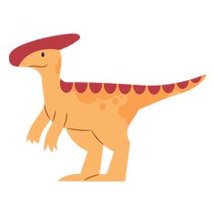 an orange dinosaur with a red hat on it's head