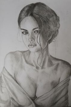 a pencil drawing of a woman in a dress