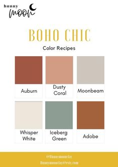 the color scheme for boho chic is shown in yellow, brown and green