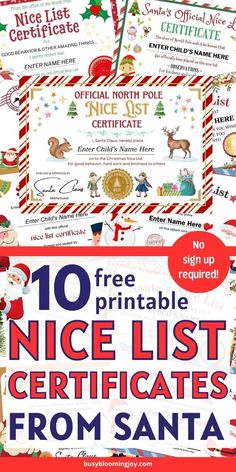 10 free printable nice list certificates from santa for kids and adults to use