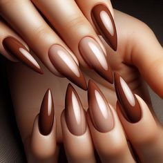 Nail Art Designs Fall 2024, Fall Witchy Nails, Brown Cateye Nail, Taupe Chrome Nails, January Nails Ideas Simple Classy, Coffee Nails Designs, Chrome Nails Brown, Brown Nail Ideas, Rockabilly Nails