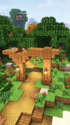 an image of a garden in minecraft