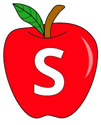 an apple with the letter s on it