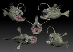 some strange looking fish with their mouths open