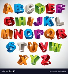 colorful alphabet letters with sparkles and stars