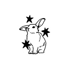 a black and white drawing of a rabbit with stars