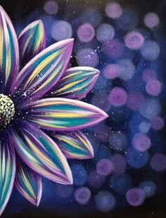 a painting of a purple flower on a black background