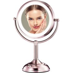 a woman's face is shown in the mirror