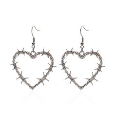 PRICES MAY VARY. 💙 Heart Thorn Earrings 💐: The dangle earrings' shape is a heart, representing love, hope, commitment, and a new beginning. It also features a Gothic style , bringing you a new punk hip-hop style. Make you stand out from the crowd. ��🧡 Gothic Earrings for Women 💐: The Thorn heart earrings are made of hypoallergenic metal,suitable for sensitive ears,it does not cause allergies and is very friendly to sensitive skin and does not rust and fade easily. The earrings only weight abou Thorn Earrings, Wire Heart Earrings, Earrings Punk, Wire Heart, Earrings Halloween, Gothic Earrings, Large Heart, Heart Drop Earrings, Girls Outfits