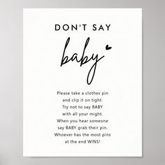 a white card with the words don't say baby on it in black ink