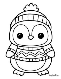 an owl wearing a knitted hat and sweater coloring pages for kids, free printable