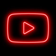 a red neon sign with an arrow in the center on a black background that says youtube