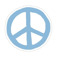 a blue peace sign sticker sitting on top of a white surface with the word peace written