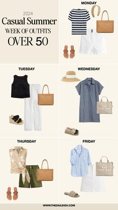 2024 Classic Summer Capsule Wardrobe for Women Over 50 — THE DAILEIGH Hayman Island, Types Of Fashion, Mode Ab 50, Hot Summer Outfits, Stylish Outfits For Women Over 50