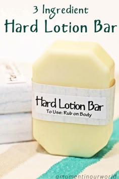 three ingredient hard lotion bar with labels on it