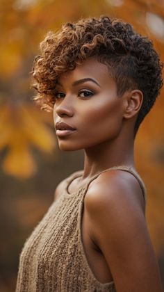 Fall Hair Colors for Black Women Short Tapered Cut 2024 🍂 Tapered Mohawk, Curly Hair Shaved Side, Short African Hairstyles, Fall Hair Colors Black Women, Hair Colors Black Women, Hair Colors For Black Women, Black Women Hair Color, Colors For Black Women