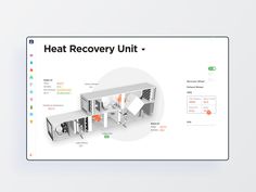 a computer screen with the words heat recovery unit on it and an image of a building