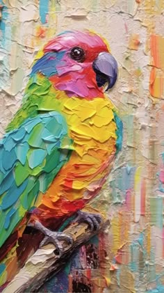 a painting of a colorful bird on a piece of art that looks like it has been painted