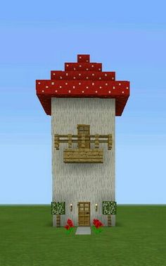 a small house with a red roof in the middle of a field