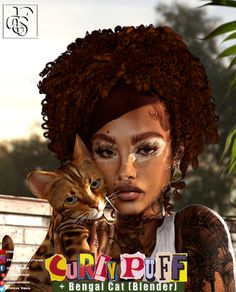 a woman holding a cat in front of her face with the caption curvy puff and bengal cat blender