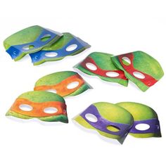 four different types of teenage mutant turtles masks on white background with clippings to cut out the faces