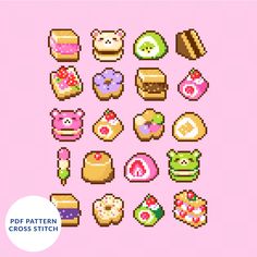 an image of some pixelated food on a pink background