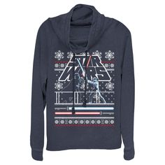 This Christmas season, transport yourself to a galaxy far, far away with a cool new Star Wars Saber Xmas Sweater Juniors' Cowl Neck! Shop Star Wars graphic apparel featuring Darth Vader, Luke Skywalker, Yoda, Chewbacca, Princess Leia, Boba Fett, and all your favorite Star Wars characters. Size: 2xl. Color: navy blue. Gender: female. Age Group: adult. Pattern: Shapes. Material: Polyester. Star Wars Saber, Luke Skywalker Yoda, Darth Vader Luke Skywalker, Owl Christmas, Cow Christmas, Cowl Neck Sweatshirt, Xmas Sweater, Sweatshirt Fabric, New Star Wars