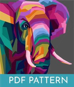 an elephant is featured in this colorful poster with the words quilt kit written below it