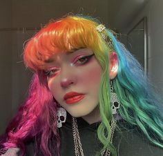 Hair Dye Ideas Aesthetic, Oc Hairstyles, Rainbow Bangs, Adopt Inspiration, Hair Dye Ideas, Ash Hair, Haircuts For Curly Hair, Alternative Hair