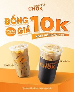 two drinks with different toppings are on the cover of an ad for chuk's