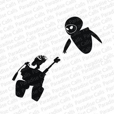 a black and white silhouette of an alien chasing a girl with her arm out in the air