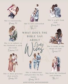 an illustrated poster with the words what does the bible say about wivess and their children