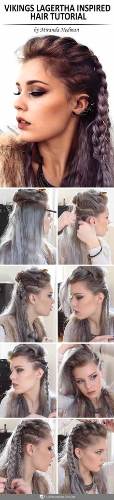 Vikings Lagertha Inspired Hair Tutorial ★ See more: http://lovehairstyles.com/vikings-lagertha-inspired-hair-tutorial/ Viking Makeup, Lagertha Hair, Vikings Lagertha, Balayage Bob, Penteado Cabelo Curto, Grunge Hair, Gray Hair