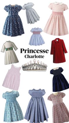 the princesse charlotte dress pattern is shown in several different colors