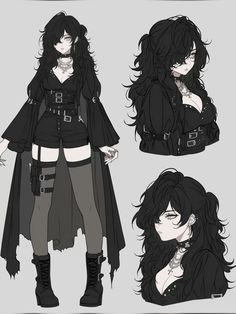 an anime character with long hair and black clothes, wearing gothic garb while holding her hands in her pockets