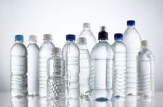 several water bottles lined up in a row