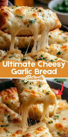 the ultimate cheesy garlic bread casserole is ready to be eaten and served