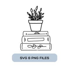 a potted plant sitting on top of two books with the words svg 6 png files